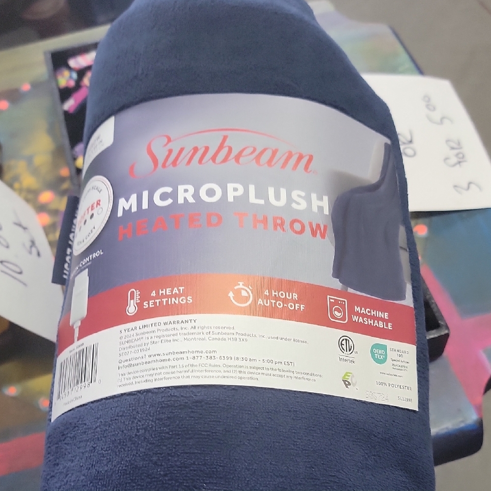 Sunbeam Microplush Heated Throw - Deep Blue